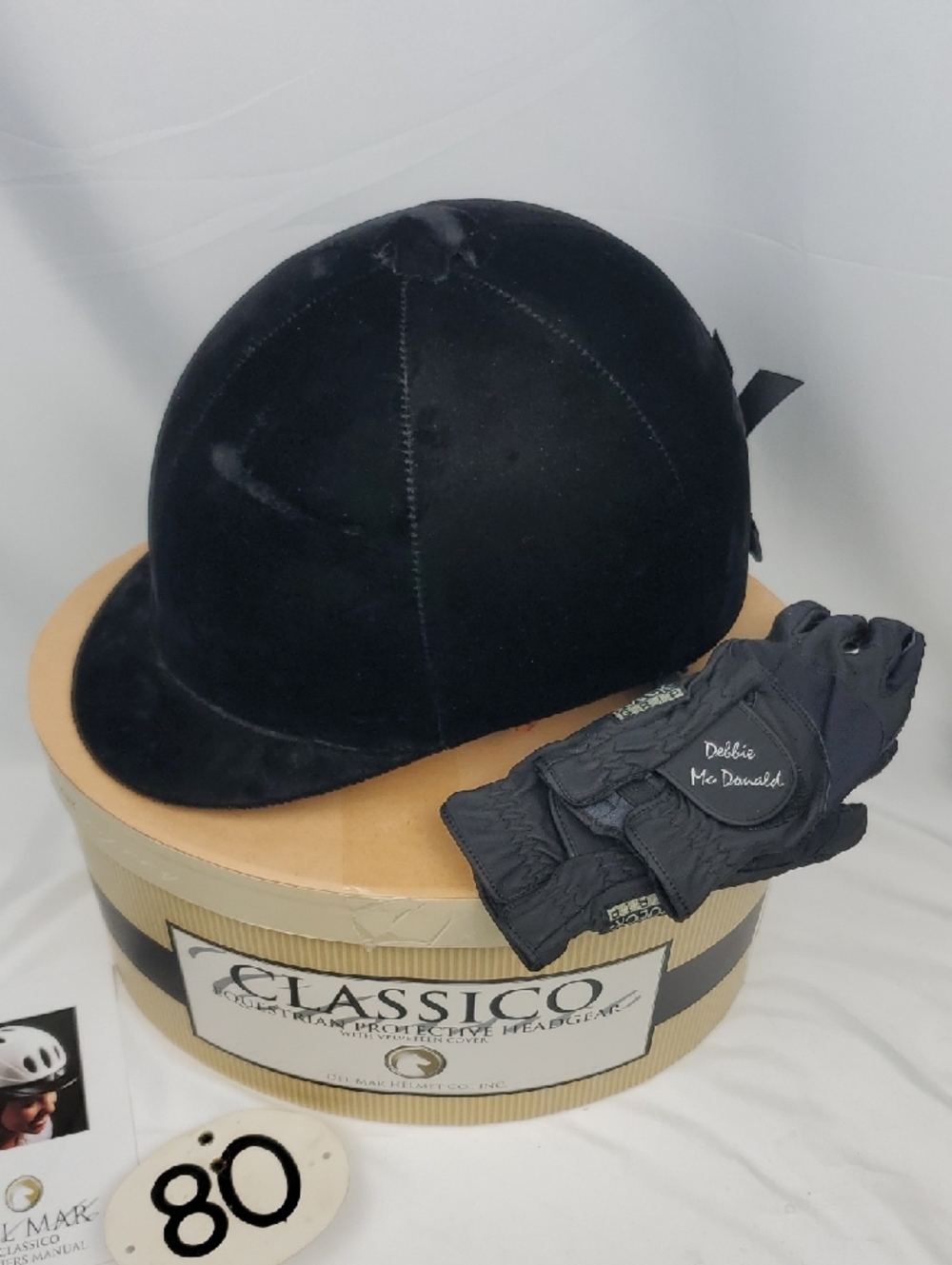 Classico Black Velvet Riding Helmet with Black Gloves